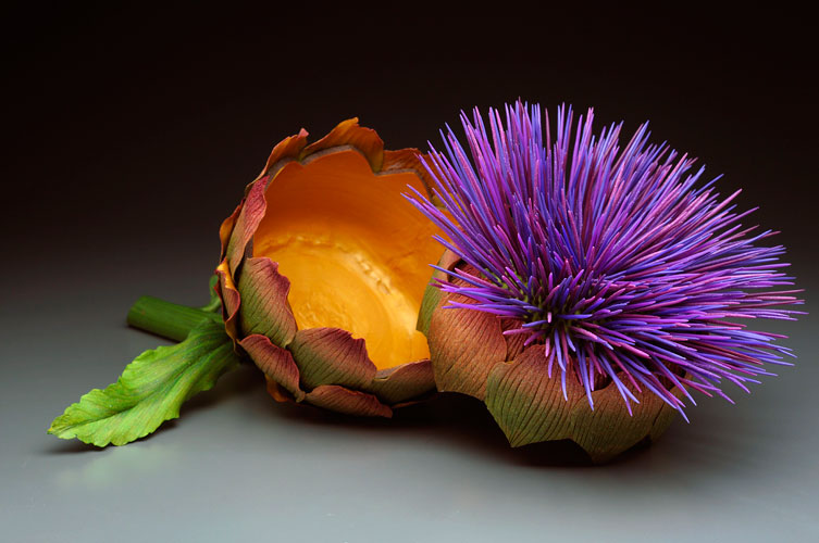 Blooming Artichoke Sculptural Container Open
